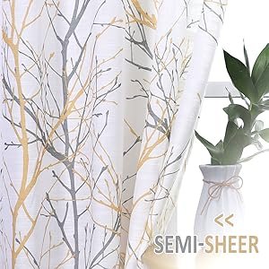 print yellow white curtains