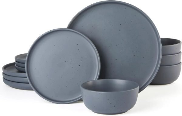 12 Piece Plates and Bowls Set, Speckled Dinnerware Sets for 4, Matte Dish Set, Microwave and Dishwasher Safe, tableware