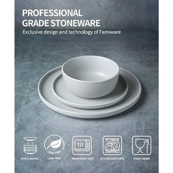 12 Piece Plates and Bowls Set, Speckled Dinnerware Sets for 4, Matte Dish Set, Microwave and Dishwasher Safe, tableware