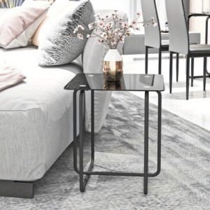 1pc Contemporary Glass Top Table For Coffee, Nightstand Or Accent In The Living Room Or Bedroom