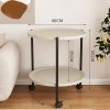 Double-Decker Round Plastic Side Table with Wheels - Modern Movable Sofa Coffee Table, Mini Storage Rack for Living Room