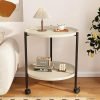 Double-Decker Round Plastic Side Table with Wheels - Modern Movable Sofa Coffee Table, Mini Storage Rack for Living Room