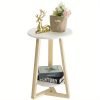 Black Side Table, Two-Tier Round End Table, Modern Small Side Table Living Room, Bedroom & Balcony, Black End Table with Storage Shelf with Solid Wooden Legs