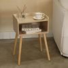 2023 New Mid Century Modern Side Table Bedroom with Storage, Small End Bedside Table with Solid Wood Legs for Living Room