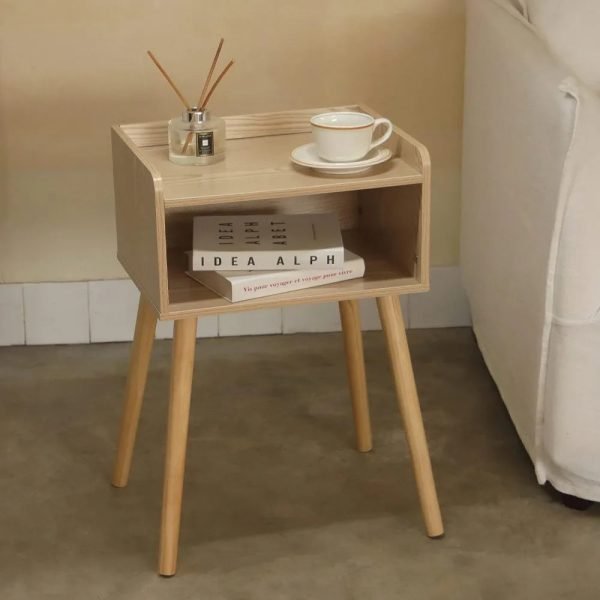 2023 New Mid Century Modern Side Table Bedroom with Storage, Small End Bedside Table with Solid Wood Legs for Living Room