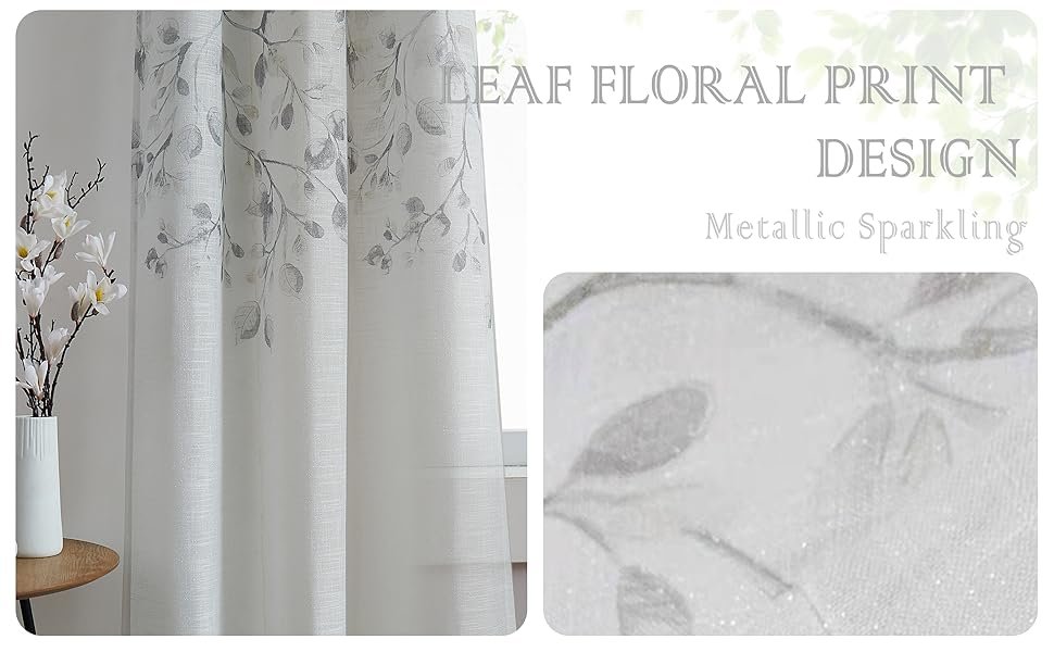 leaf floral print sheer curtain