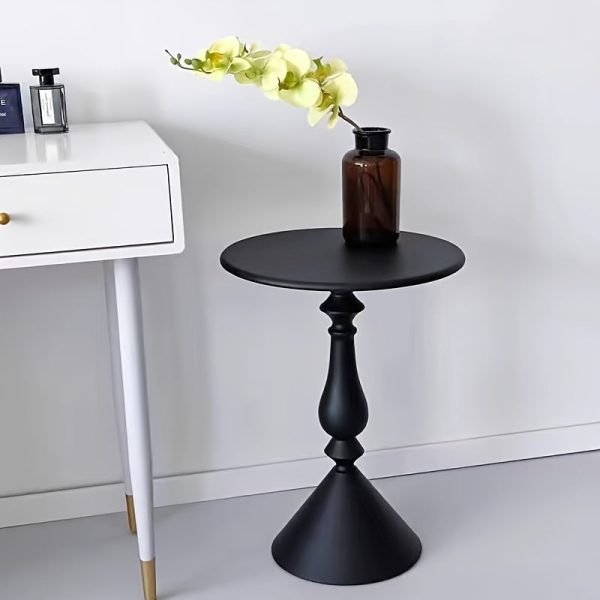 European Style Metal Pedestal Side Table - Space Saving, Non-Slip, Anti-Scratch Cream Round Table for Sofa, Bedroom Nightstand, Occasional Elegance Table - 16.54x22.83inch - No Assembly Required