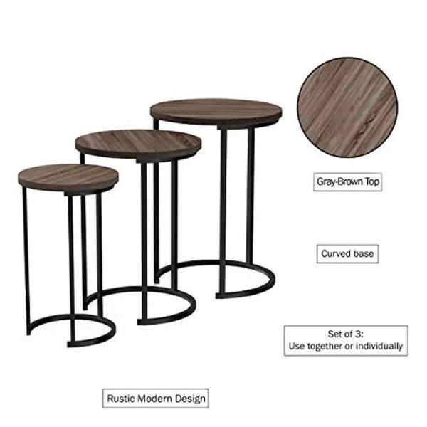 3-Piece-Nesting-Round-Living-Room-End-Tables-Modern-Style-Gray-Brown-Woodgrain-Look-Metal-Base_04ccfa53-6843-4aa2-b74f-5e40ba6fe236 3-Piece Nesting Round Living Room End Tables Modern Style Gray-Brown Woodgrain-Look Metal Base Versatile Set Home Décor.