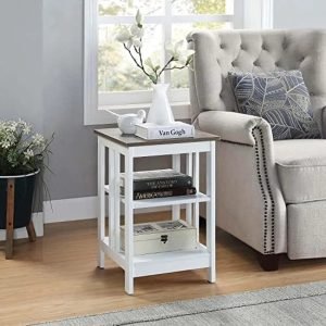 3-Tier End Table in Driftwood/White Finish MDF Construction Modern Square Design 15.75" x 15.75" x 23.75"
