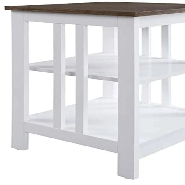 3-Tier End Table in Driftwood/White Finish MDF Construction Modern Square Design 15.75" x 15.75" x 23.75"