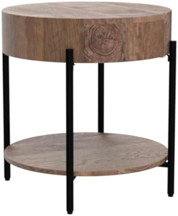 31KIvsMgz9L._AC_UY879 Round End Table Wood Side Table with Drawer Farmhouse Circle End Tables Accent Bedside Table Metal Frame Small Nightstand for Living Room, Bedroom and Small Spaces, Easy Assembly (Natural)