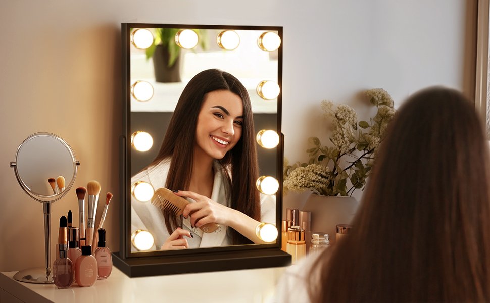 vanity mirror with lights in black HVM12BSBK