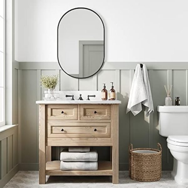 24x36 Black Oval Mirror, Metal Framed Mirror for Wall, Wall-Mounted Bathroom Vanity Mirrors