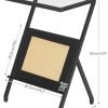 Rattan Side Table, Z Shaped End Table with Magazine Rack, Mid Century Bedside Table with Tempered Glass Top for Sofa Couch, Living Room, Bedroom and Small Spaces, Black BK09SF01