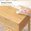 Bamboo Side Table with Charging Station, Rattan Nightstand with Drawer, Tall End Table with USB Ports and Outlet, Narrow Bedside Table, for Living Room, Bedroom, Hallway, Natural YL109UBZ01