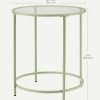 Round Side Table, Glass End Table with Metal Frame, Laurel Green Coffee Table with Modern Style, for Living Room, Balcony, Bedroom, Laurel Green