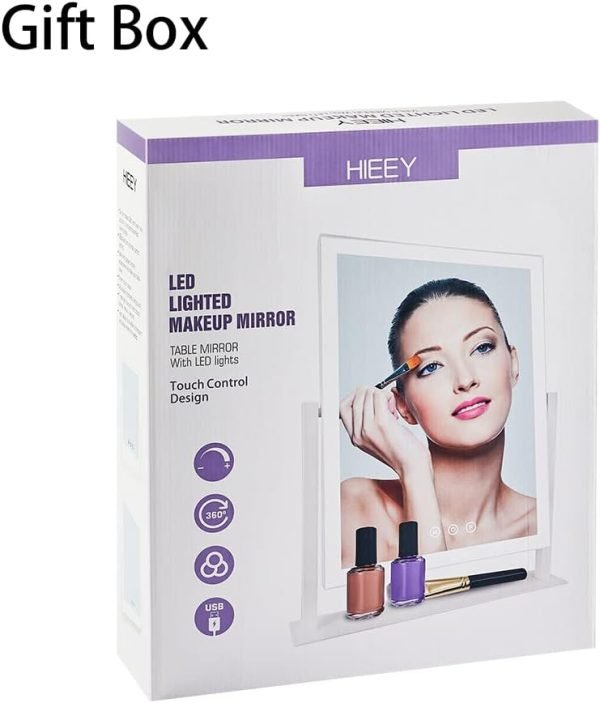 510m77ebqfL._AC_SL1000 Lighted Makeup Mirror, Hollywood Vanity Mirror with Lights, Three Color Lighting Modes, and 5X Magnification Mirror, Smart Touch Control, 360°Rotation (15.2in. White)