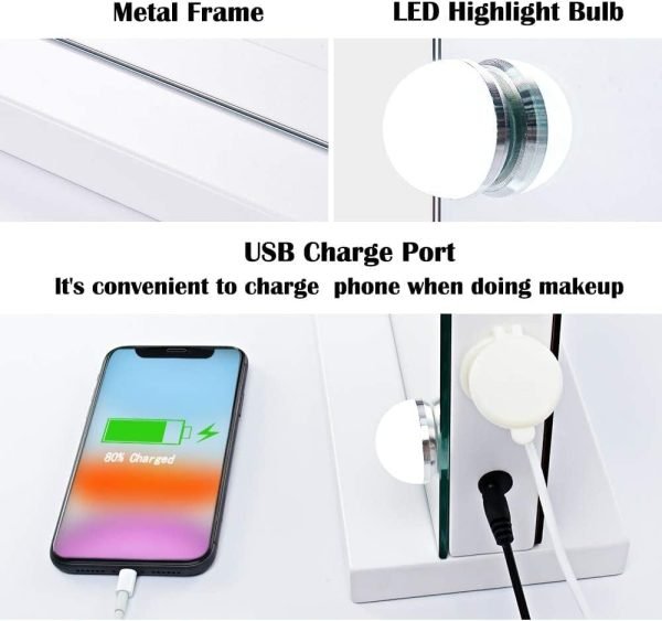 Vanity Mirror Makeup Mirror with Lights,10X Lens,22.8"x 18.1" Hollywood Lighted Vanity Mirror with 15 Dimmable LED Bulbs,3 Color Modes,Touch Control for Bedroom,Tabletop or Wall-Mounted