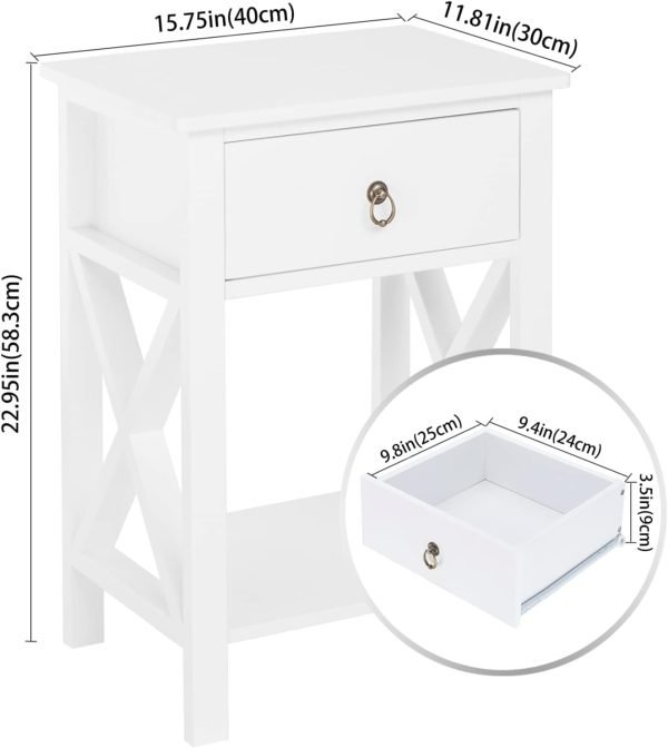 White bedside table, small bedside table with drawers and shelves, farmhouse bedside table bedroom, coffee table, bedside table, white side table with rustic handles, suitable for small spaces, dormitories, children's room, living room