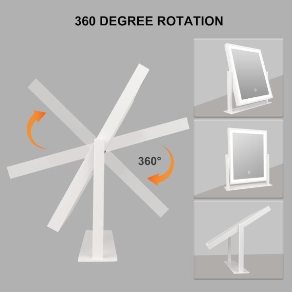 Classic Lighted Vanity Mirror 16in Makeup Mirror with Dimmable White Tabletop Mount Home Mirror with Dimmable LED Lights Thanksgiving Wedding Birthday Gift Touch Control, and 360 Rotation