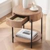 51_Esl_0ADL._AC_UY879 Round End Table Wood Side Table with Drawer Farmhouse Circle End Tables Accent Bedside Table Metal Frame Small Nightstand for Living Room, Bedroom and Small Spaces, Easy Assembly (Natural)
