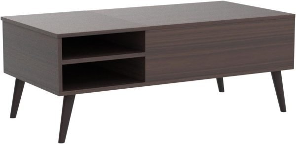 Wood Lift Top Coffee Table with Hidden Compartment, Storage Shelf and Metal Frame, Modern Center Table for Home Living Room Office (Deep Brown)