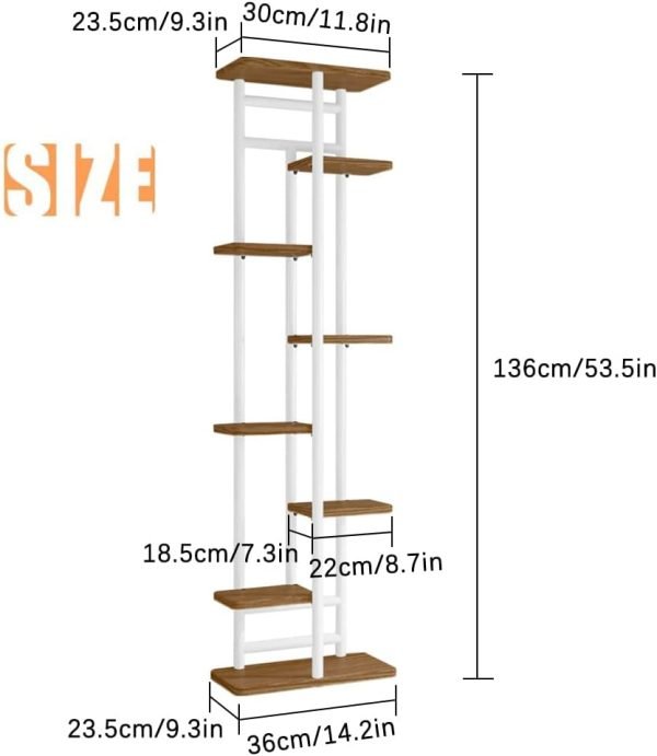 Plant Stand, Multiple Flower Pot Holder Shelf, Wood and Metal Tall Plant Display Rack Storage Organizer for Indoor, Outdoor, Garden, Patio, Balcony(8 Tier 9 Potted)