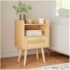 Nightstand,Bedside Table with PE Rattan Decor Drawer,Rattan Night Stand with Solid Wood Legs,Side Table with Drawer Open Shelf,End Table for Bedroom,Living Room,Yellow