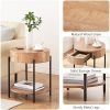 51d_LBNRFML._AC_UY879 Round End Table Wood Side Table with Drawer Farmhouse Circle End Tables Accent Bedside Table Metal Frame Small Nightstand for Living Room, Bedroom and Small Spaces, Easy Assembly (Natural)