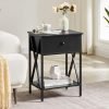 Versatile End Storage Shelf Side Table, Black, Nightstand with Drawer, Retro Blk