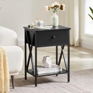 51g4XcaPJrL._AC_UY879 Versatile End Storage Shelf Side Table, Black, Nightstand with Drawer, Retro Blk