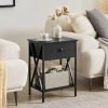 Versatile End Storage Shelf Side Table, Black, Nightstand with Drawer, Retro Blk