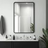 Black Bathroom Mirror 22 x 30 Inch, Matte Black Rectangle Mirror for Wall, Rounded Metal Frame Vanity Mirror
