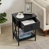 Versatile End Storage Shelf Side Table, Black, Nightstand with Drawer, Retro Blk