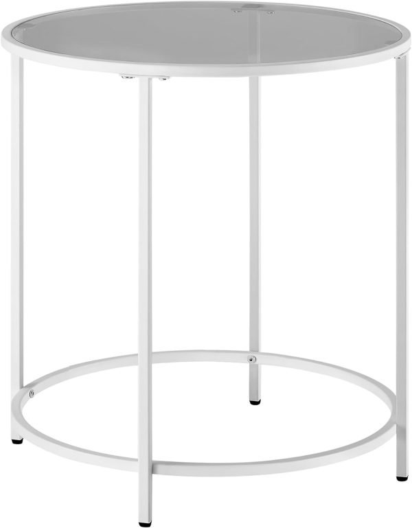 Round Side Table, Glass End Table with Metal Frame, Laurel Green Coffee Table with Modern Style, for Living Room, Balcony, Bedroom, Laurel Green