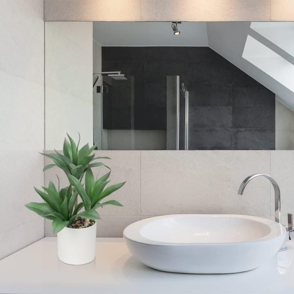 Large Artificial Succulent Plants Fake Three-Head Agave Succulent Plant Potted 15" Faux Plant in White Pot Succulent Aloe Plant Indoor for Desk Modern Home Office Living Room Table Shelf Decor