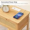 Bamboo Side Table with Charging Station, Rattan Nightstand with Drawer, Tall End Table with USB Ports and Outlet, Narrow Bedside Table, for Living Room, Bedroom, Hallway, Natural YL109UBZ01