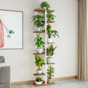 Plant Stand, Multiple Flower Pot Holder Shelf, Wood and Metal Tall Plant Display Rack Storage Organizer for Indoor, Outdoor, Garden, Patio, Balcony(8 Tier 9 Potted)