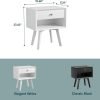 White Night Stand, Mid Century Modern Wood Nightstand with One Drawer, Bedside Table with Open Storage Shelf and Solid Wood Legs, Bed Side Table for Bedroom, End Tables for Living Room