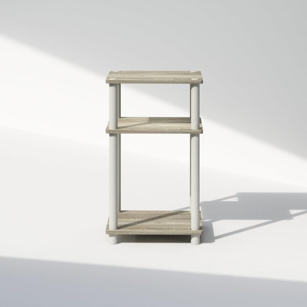 3-Tier Open Storage Nightstand, 1-Pack, Plastic Poles, Sonoma Oak/White