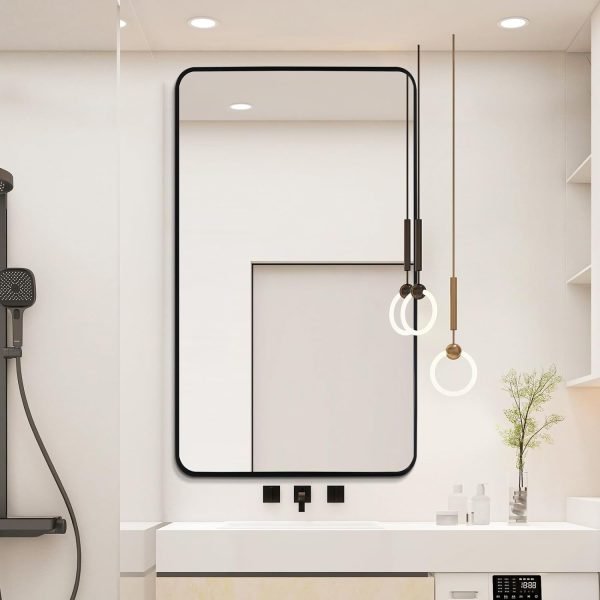 Arched Wall Mirror 20x30 Inch, Black Arch-top Bathroom Vanity Wall Mounted Mirror, Bedroom Modern Black Metal Framed Mirror