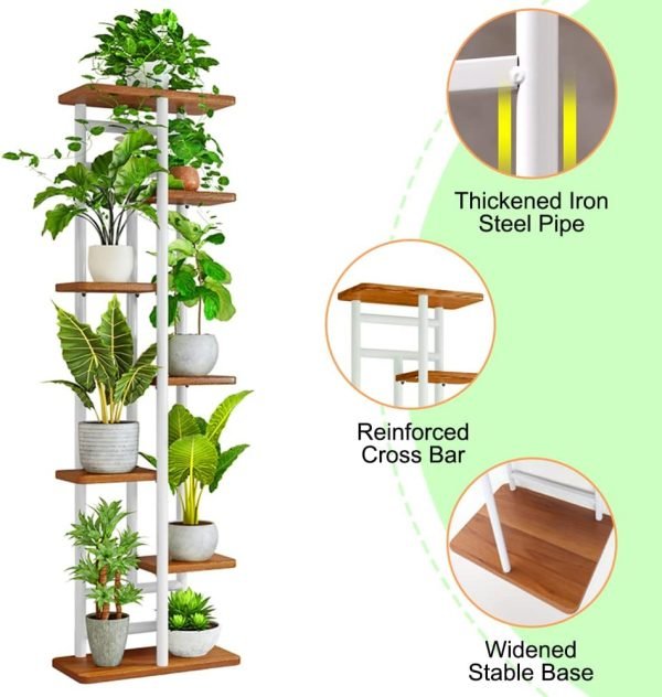 Plant Stand, Multiple Flower Pot Holder Shelf, Wood and Metal Tall Plant Display Rack Storage Organizer for Indoor, Outdoor, Garden, Patio, Balcony(8 Tier 9 Potted)
