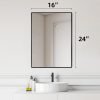 Black Bathroom Vanity Mirror for Wall, 16X24 Inch Aluminum Framed Wall Mirror Rectangle, Modern Square Corner Bathroom Vanity Mirror for Bedroom, Living Room, Hangs Horizontally or Vertically