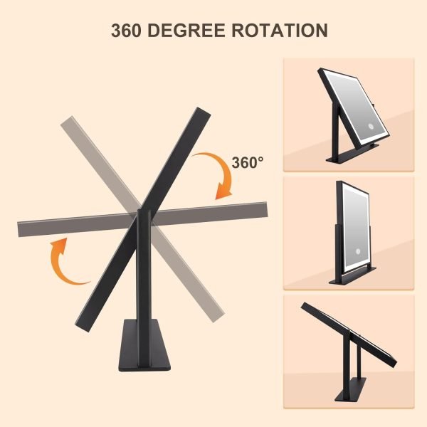 612XuMpAlLL._AC_SL1500 Makeup Mirror with Lights, Fashion Lighted Vanity Mirror with Dimmable Light, Smart Control, Adjustable Warm White/Natural/Daylight, Birthday Wedding Gift, 360°Rotation (Black, 13inch)