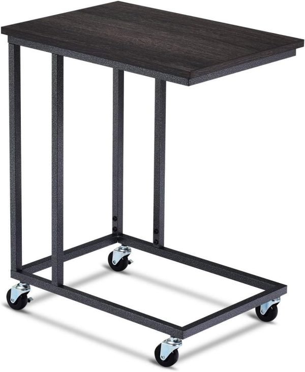 Tangkula Industrial Mobile End Table, Movable Side Table for Coffee Tablet, Rustic C Table with Rolling Casters, Portable Side Table for Couch Bed, Sofa, Living Room Bedroom