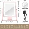 Vanity Mirror with Lights, 15X Magnification 360 Rotation Makeup Mirror with Lights, Hollywood Mirror with Detachable 3 Color Modes, Smart Touch Control and Phone Holder,Pink