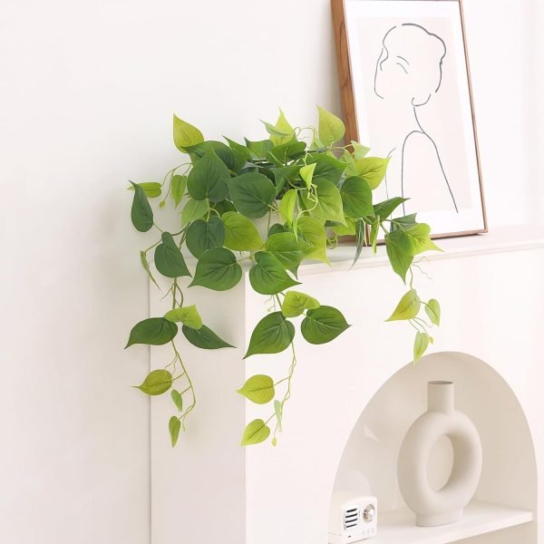 1 Pack Fake Plants Artificial Scindapsus Aureus in Pots, Realistic Fake Greenery Potted Plants for Home Office Desk Window Sill Bathroom Bedroom Outdoor Indoor