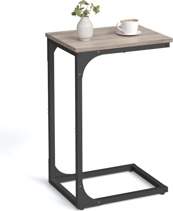 61EAfdwilmL._AC_SL1500 C-Shaped End Table, Small Side Table for Couch, Sofa Table with Metal Frame for Living Room, Bedroom, Bedside, Rustic Brown and Black