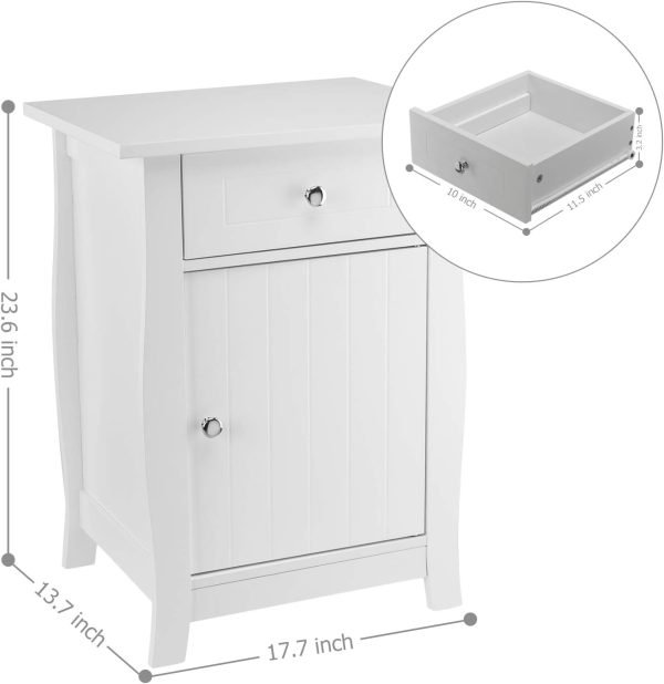 White Nightstand, Small Nightstand with Drawer and Door Cabinet, Wood Nightstand with Storage Organizer, Bedside Table with Drawers, Bedroom Nightstand, End Tables Living Room, Kids' Room, Dorm
