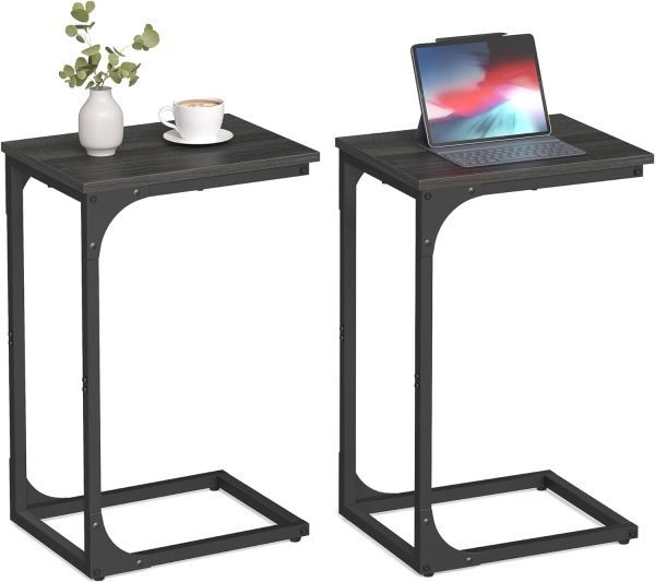 61H4lfL_EeL._AC_SL1500 C-Shaped End Table, Small Side Table for Couch, Sofa Table with Metal Frame for Living Room, Bedroom, Bedside, Rustic Brown and Black